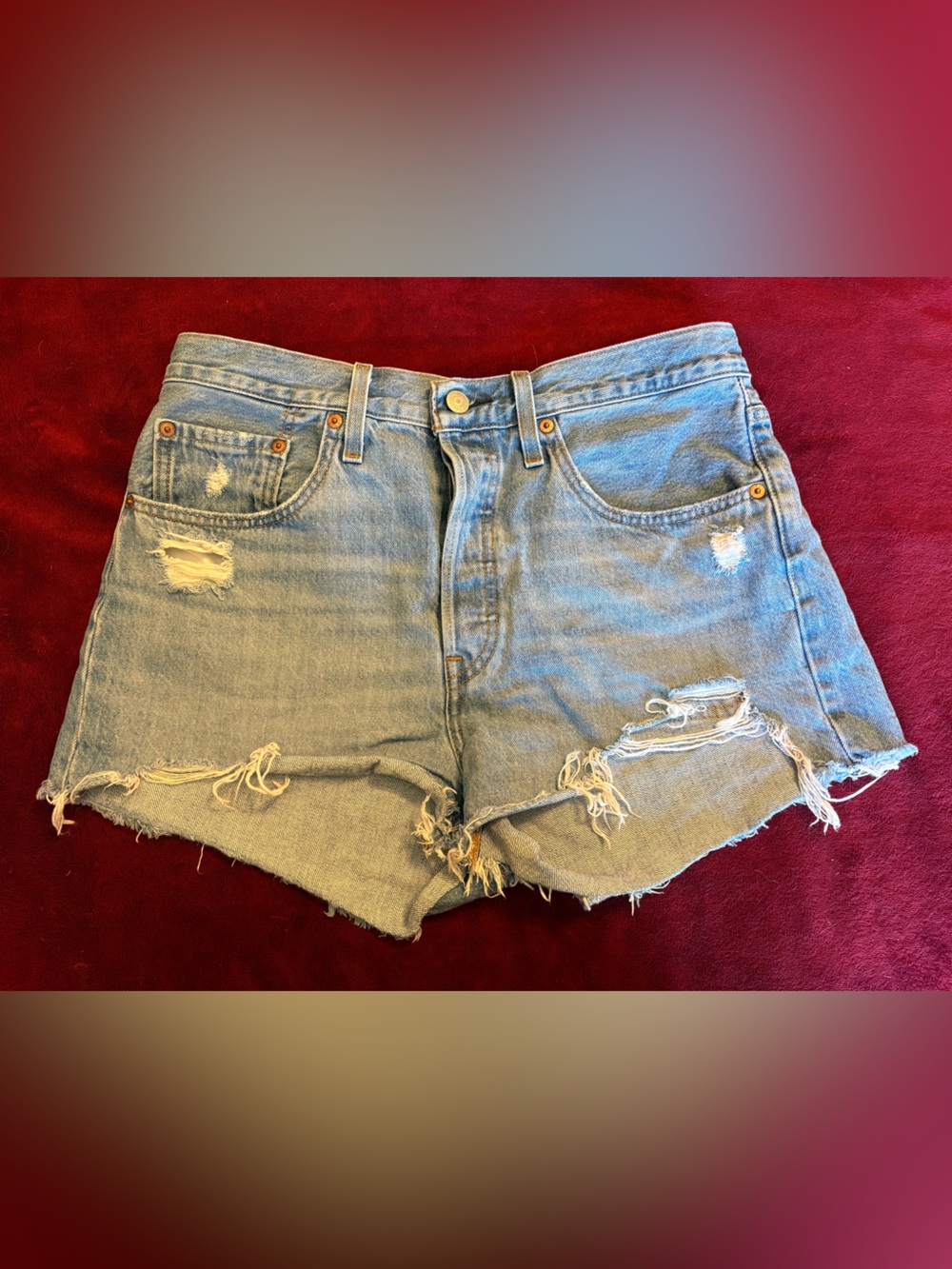 Levi's 501 Light Blue Distressed Denim Cutoff Shorts